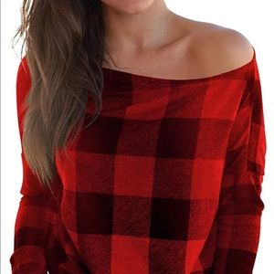 Plaid Off the Shoulder Tunic